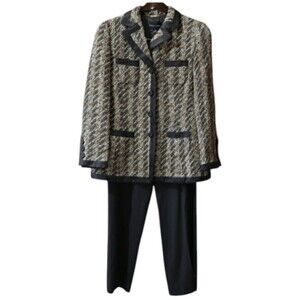 Rena Lange Fantasy Eyelash Tweed Pantsuit Earth Vintage 90s 12